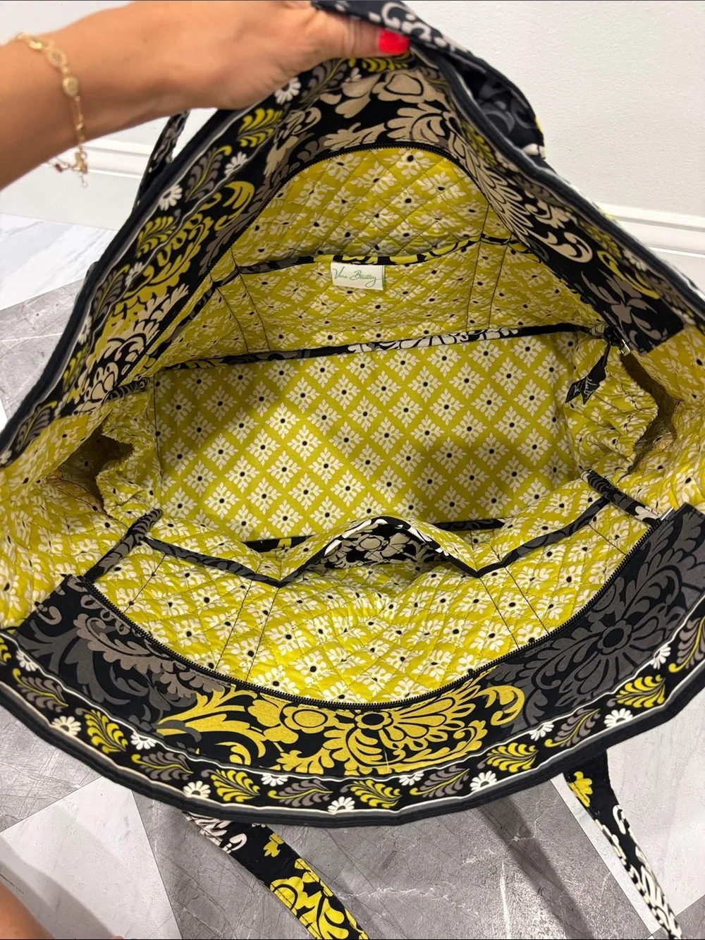 Vera Bradley Black, Gray & Yellow Floral Quilted Tote